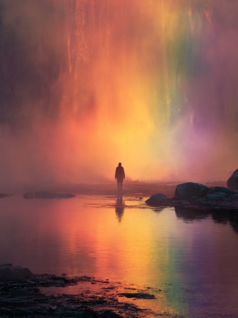 Rainbow Waterfall Reflection Poster. poster detail