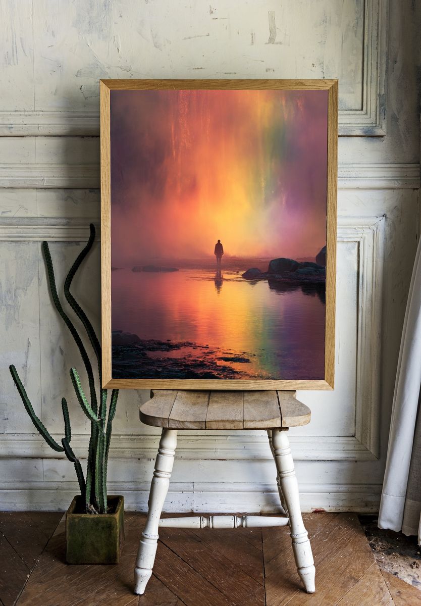 Rainbow Waterfall Reflection Poster room preview