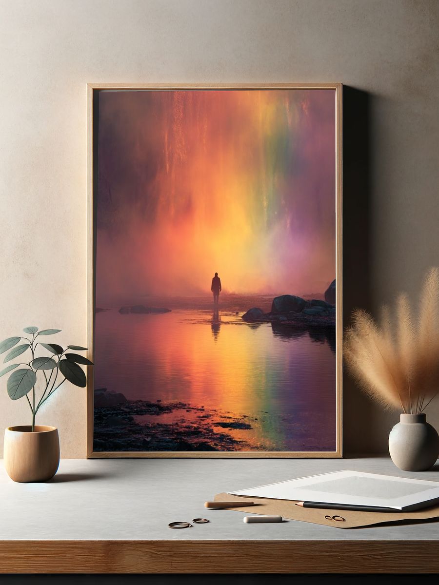 Rainbow Waterfall Reflection Poster. — room view 2