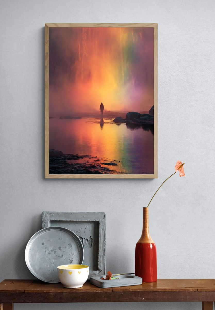 Rainbow Waterfall Reflection Poster. — room view 3