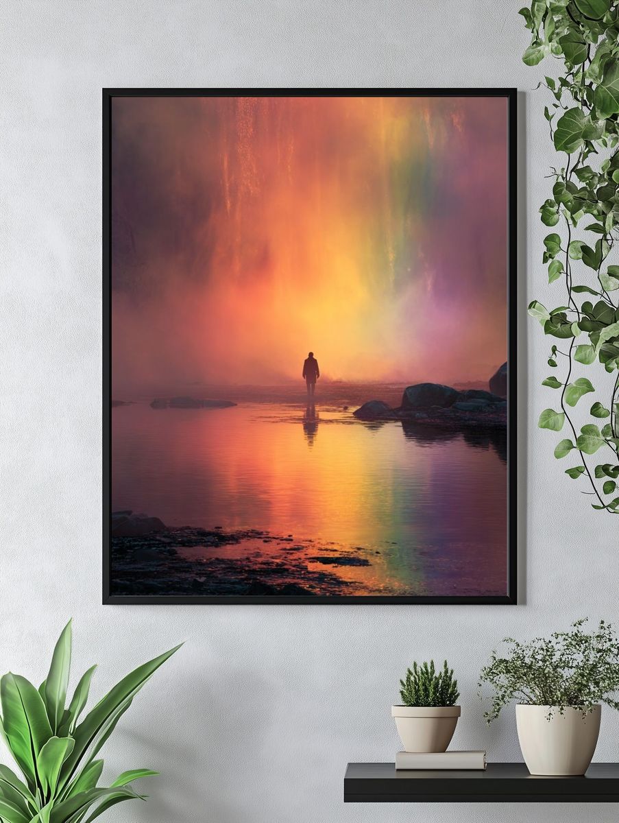 Rainbow Waterfall Reflection Poster. — room view 4