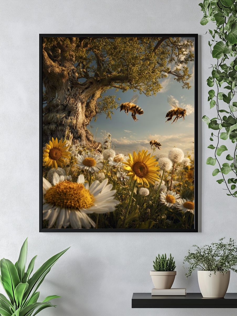 Bees and Wildflowers — Nature Print. — room view 4