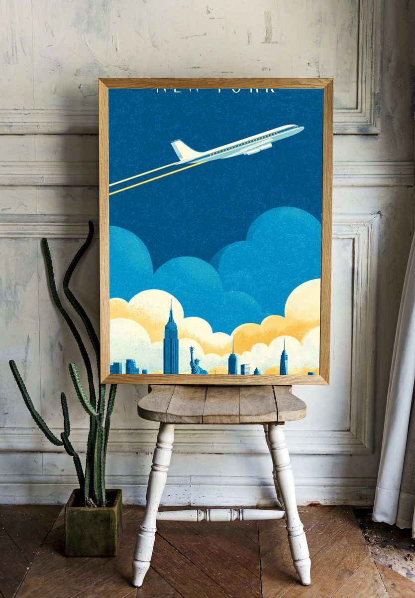 New York — Vintage Travel Print. — room view 1