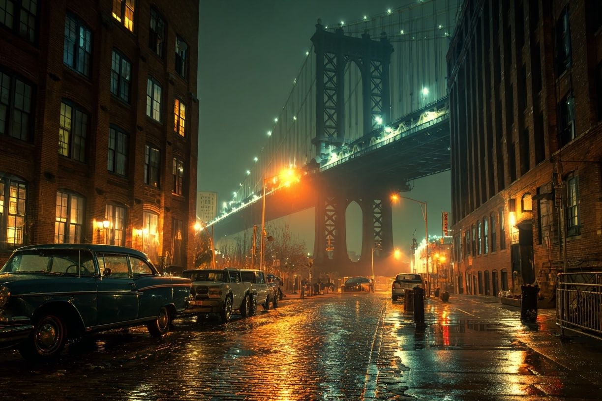 Brooklyn Bridge Night Street Poster. poster detail