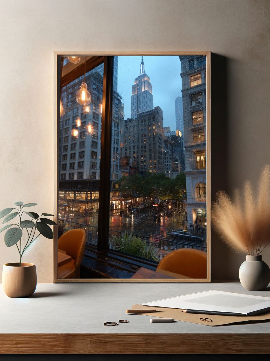 Empire State Building Rainy Night Poster. — room view 2