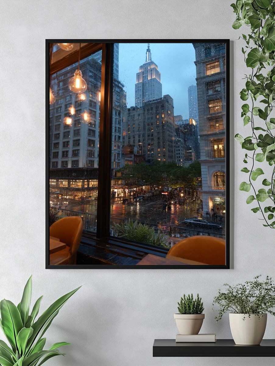 Empire State Building Rainy Night Poster. — room view 4