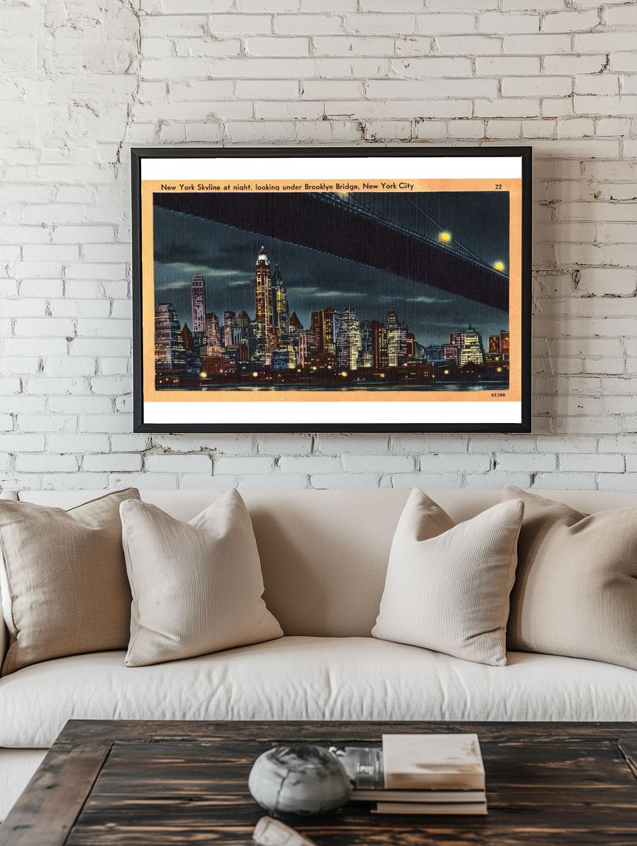 New York Skyline at Night — Vintage Print. — room view 1