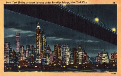 New York Skyline at Night — Vintage Print