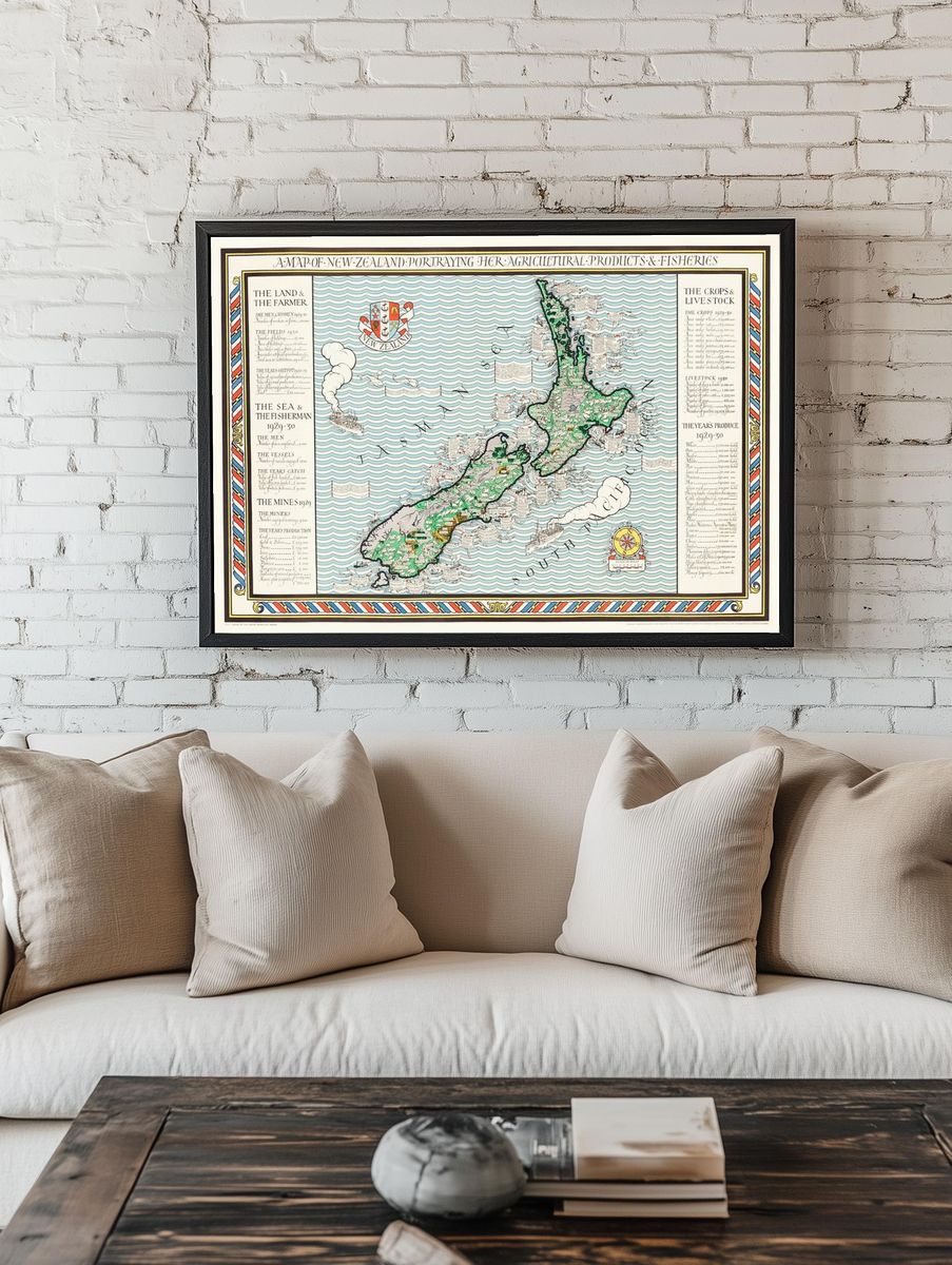 Map of New Zealand — Vintage Print. — room view 1
