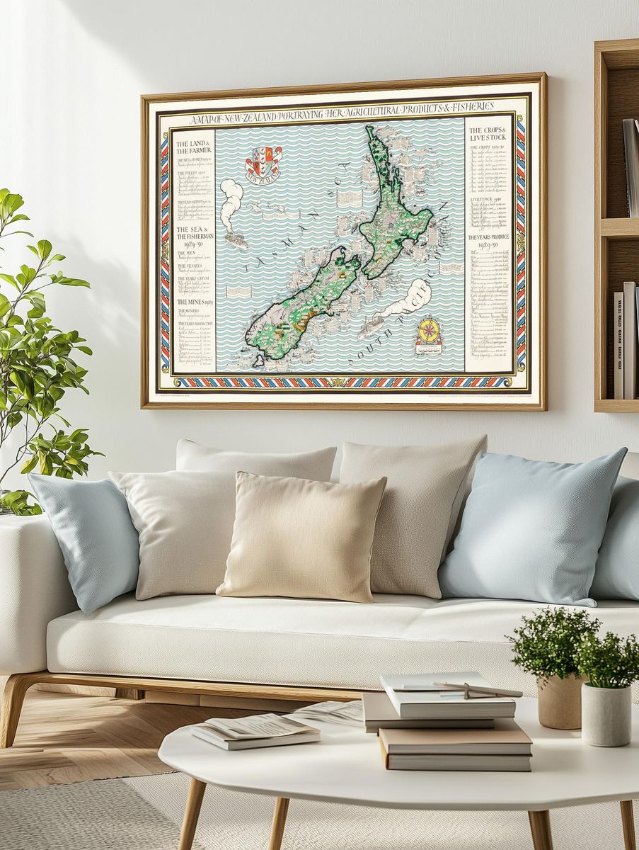 Map of New Zealand — Vintage Print. — room view 2