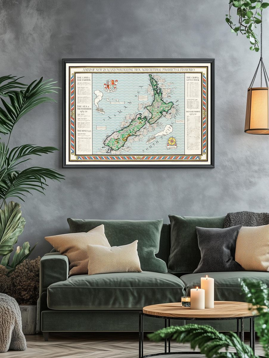 Map of New Zealand — Vintage Print. — room view 4