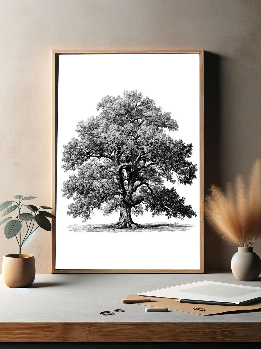 Majestic Oak Tree — Illustration Print. — room view 2