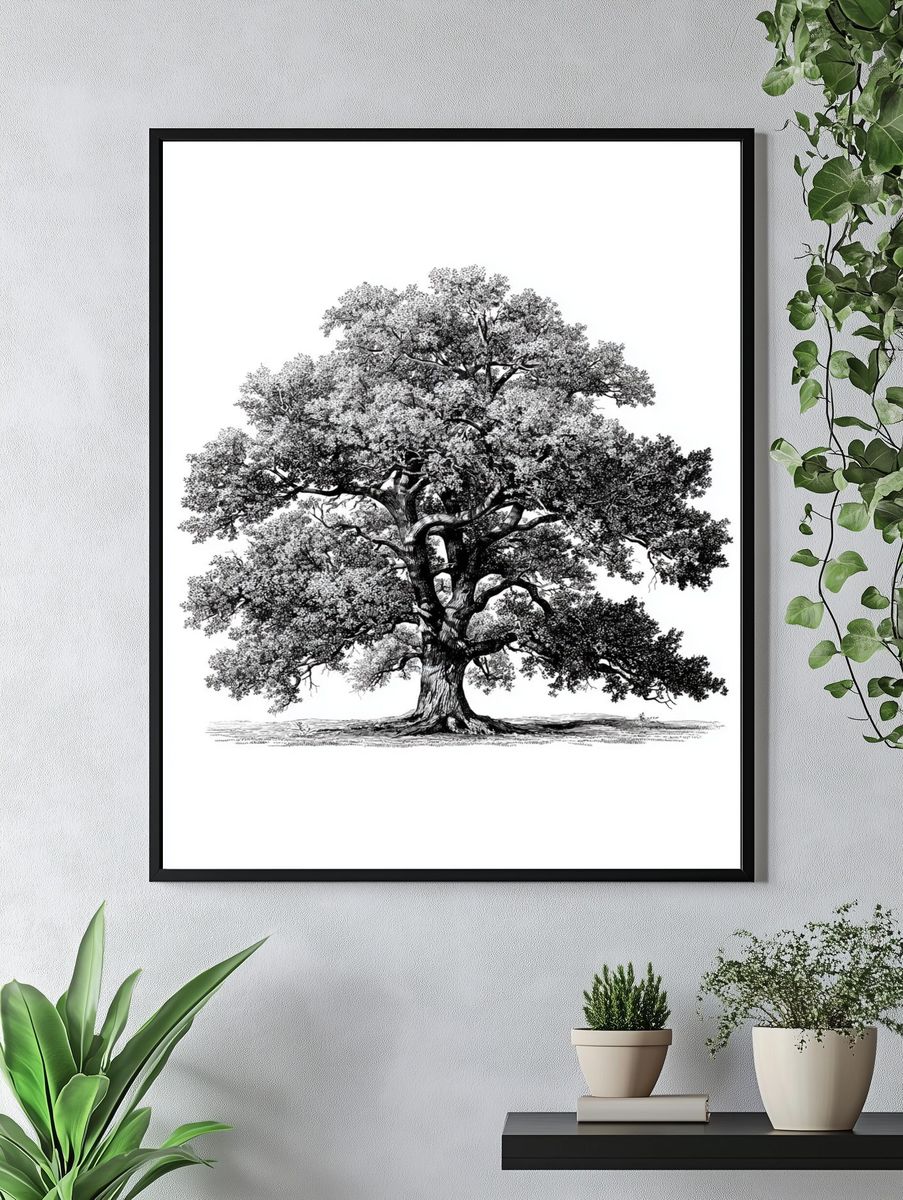 Majestic Oak Tree — Illustration Print. — room view 4