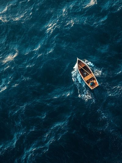 Lonely Boat on Ocean Waves — Photography Print. poster print