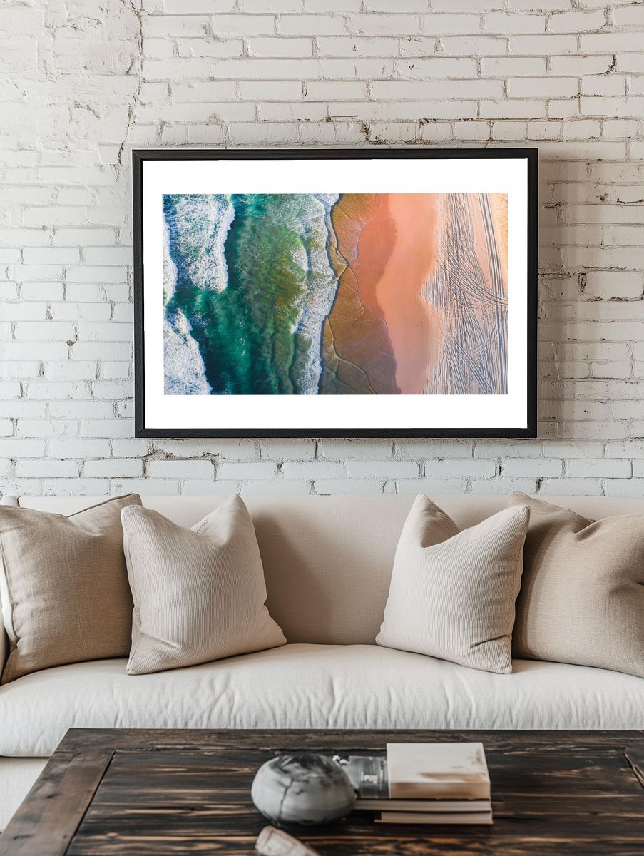 Ocean Waves and Sandy Beach Poster. room preview