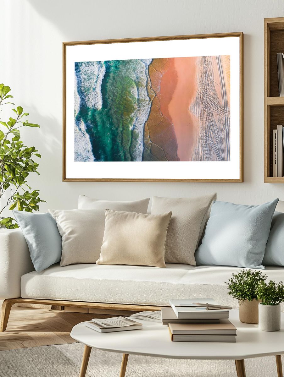 Ocean Waves and Sandy Beach Poster. — room view 2