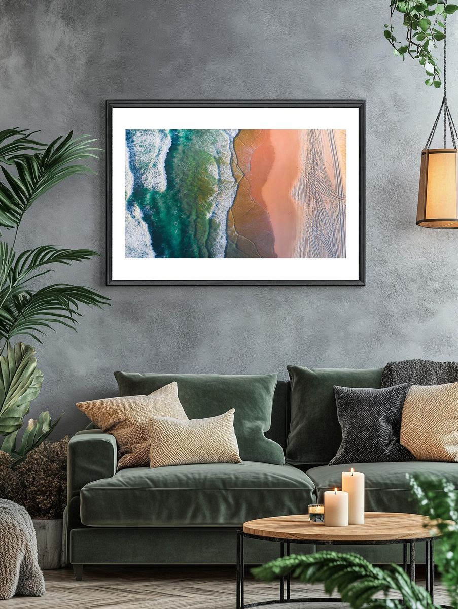 Ocean Waves and Sandy Beach Poster. — room view 4