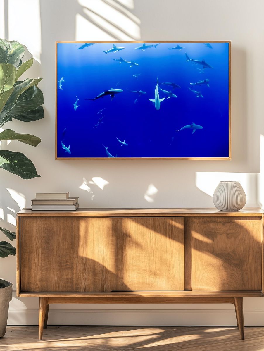 Underwater Sharks — Photography Print. — room view 3