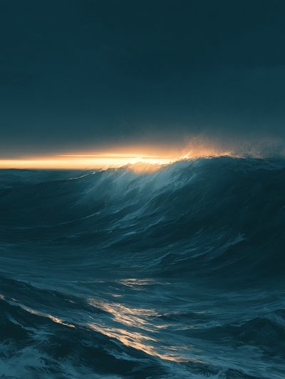 Ocean Sunset Wave Photography Poster. poster