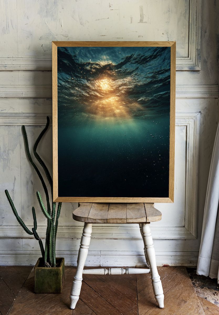 Underwater Sunlight — Ocean Photography Poster. — room view 1