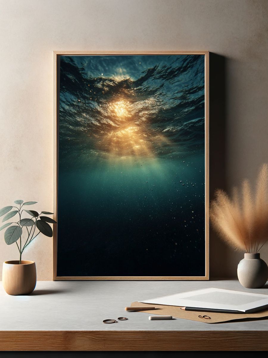 Underwater Sunlight — Ocean Photography Poster. — room view 2