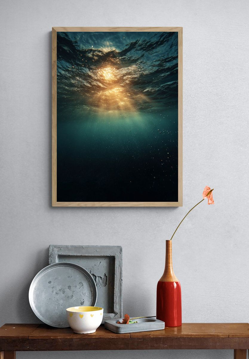 Underwater Sunlight — Ocean Photography Poster. — room view 3