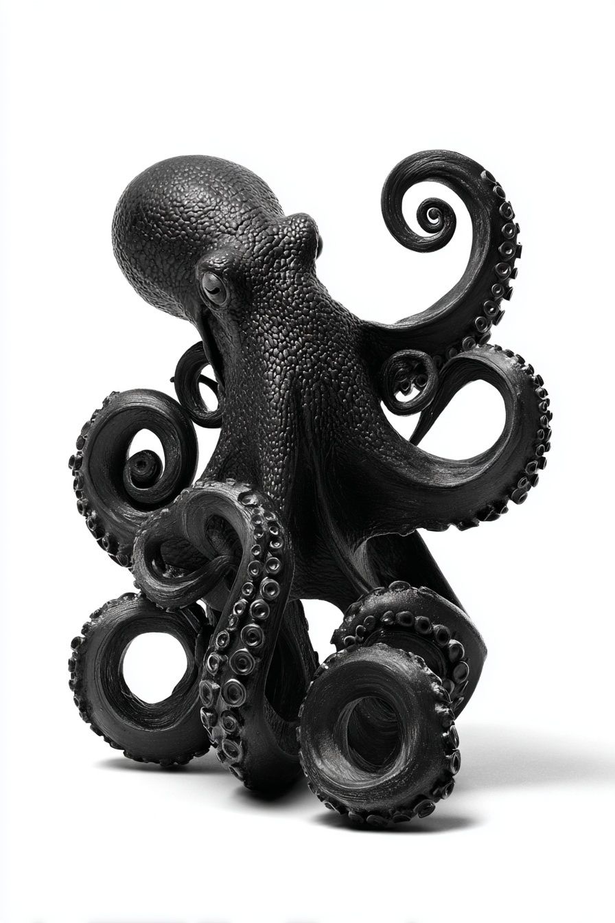 Octopus Sculpture Black-White Print. poster — illustration art