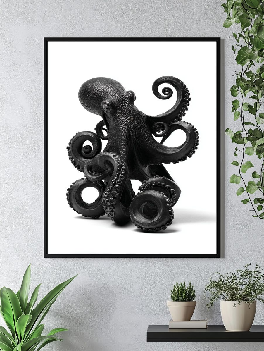 Octopus Sculpture Black-White Print. — room view 4