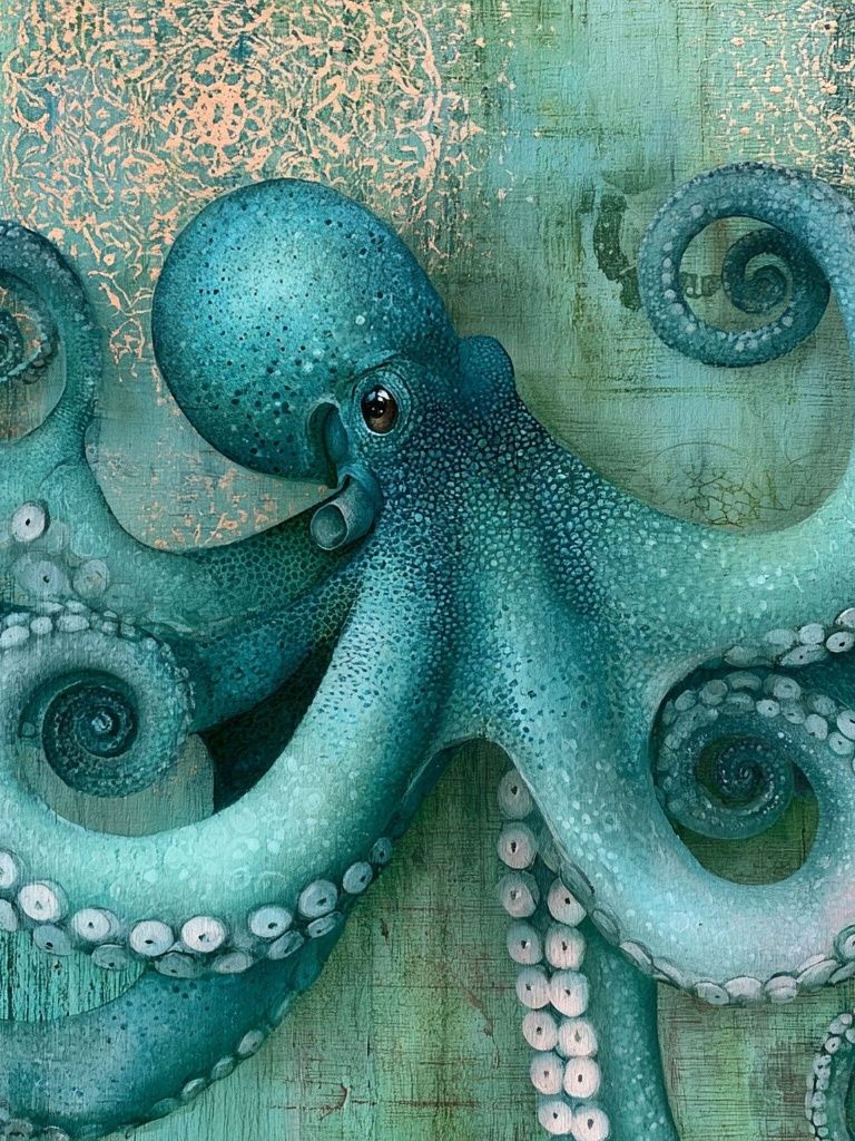 Turquoise Octopus Illustration Poster. poster detail