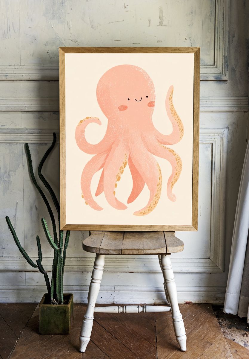 Cute Octopus Illustration Poster. — room view 1
