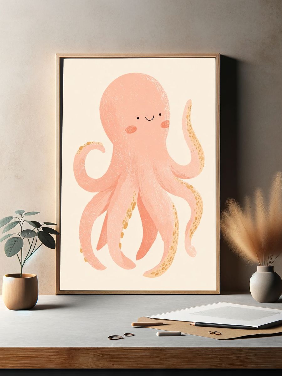Cute Octopus Illustration Poster. — room view 2