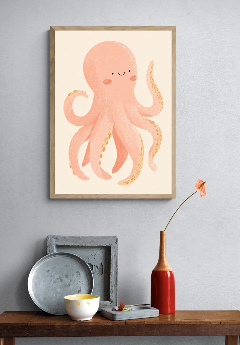 Cute Octopus Illustration Poster. — room view 3