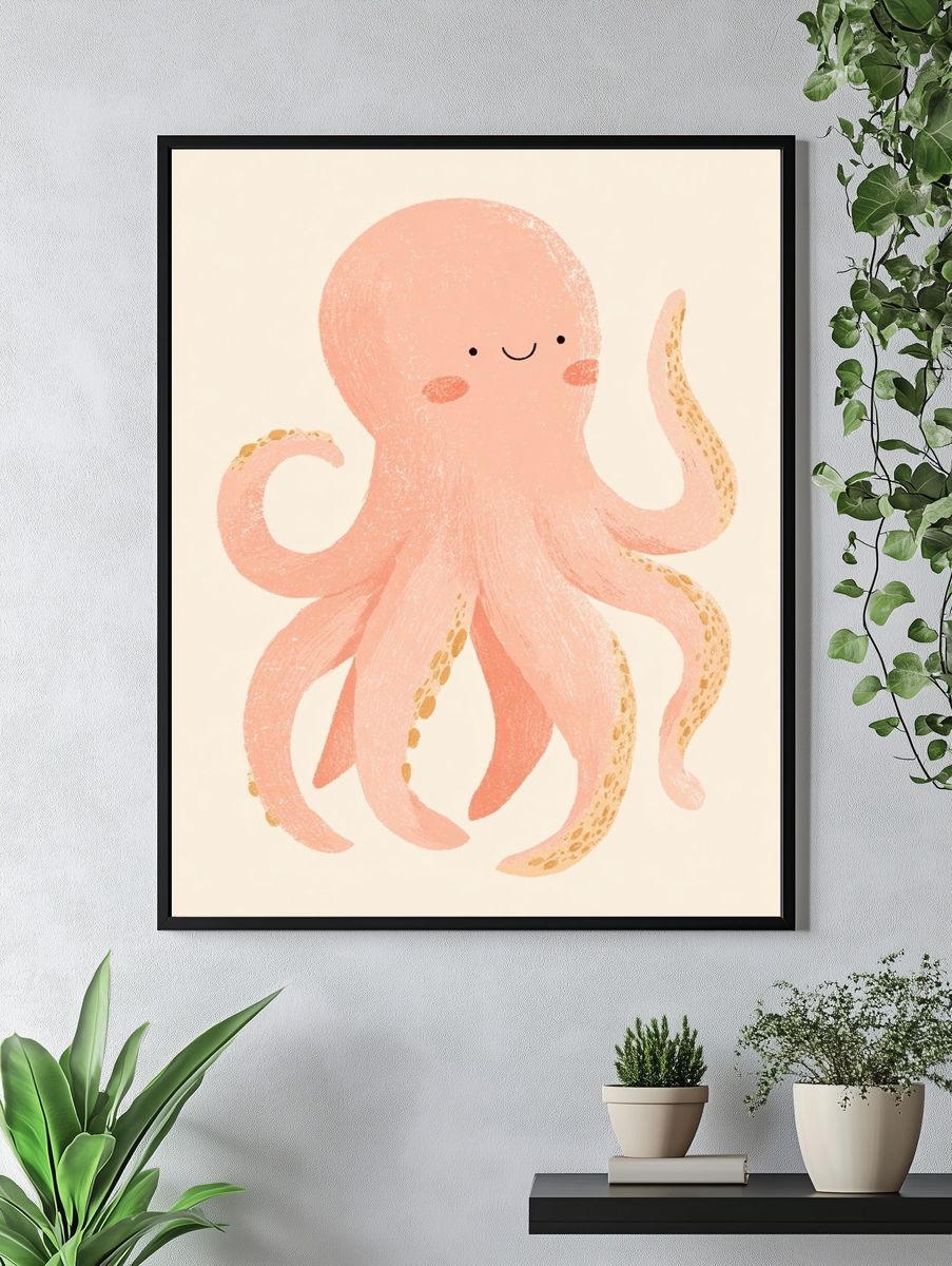 Cute Octopus Illustration Poster. — room view 4