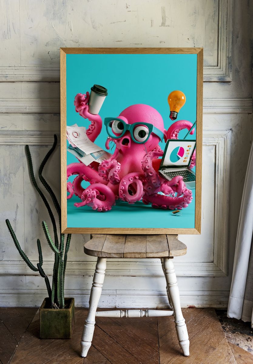 Pink Octopus Office Chaos Poster. — room view 1