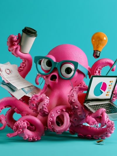Pink Octopus Office Chaos Poster.