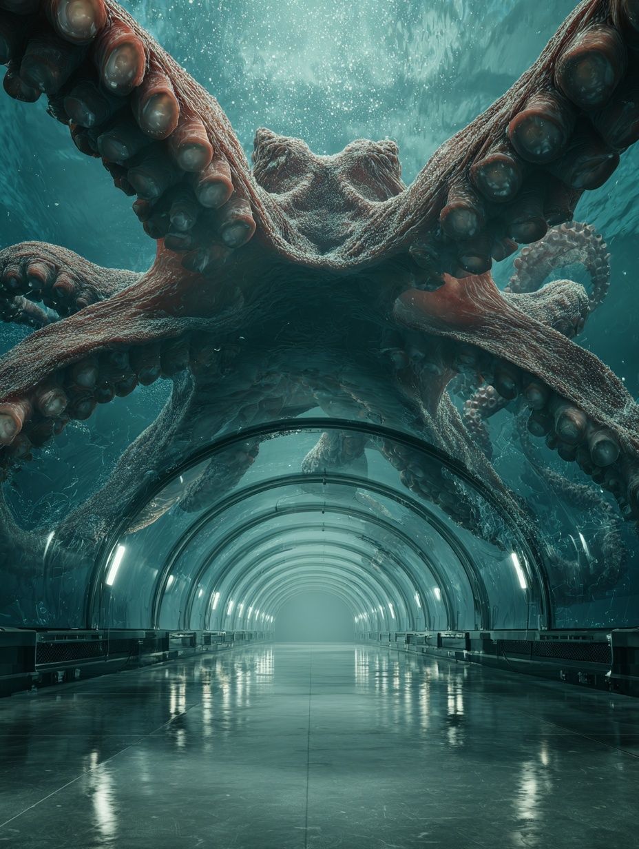 Giant Octopus Underwater — Digital Art Print. poster — illustration art