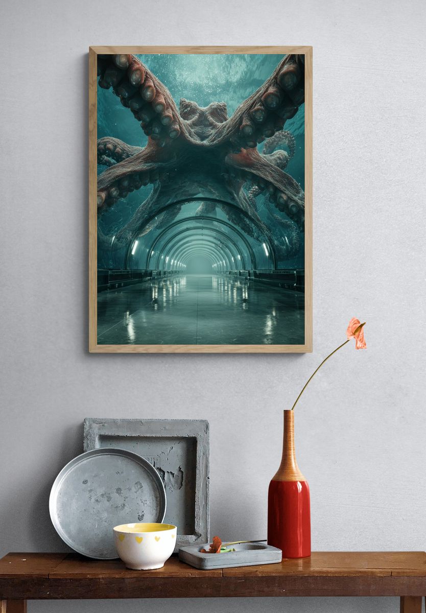 Giant Octopus Underwater — Digital Art Print. — room view 3