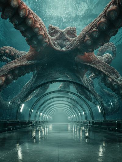 Giant Octopus Underwater — Digital Art Print. poster print