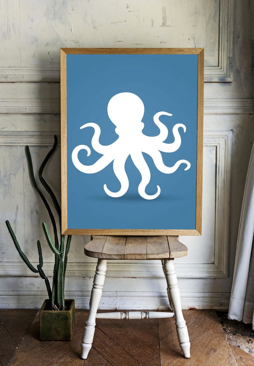 Octopus Silhouette Illustration Poster. — room view 1