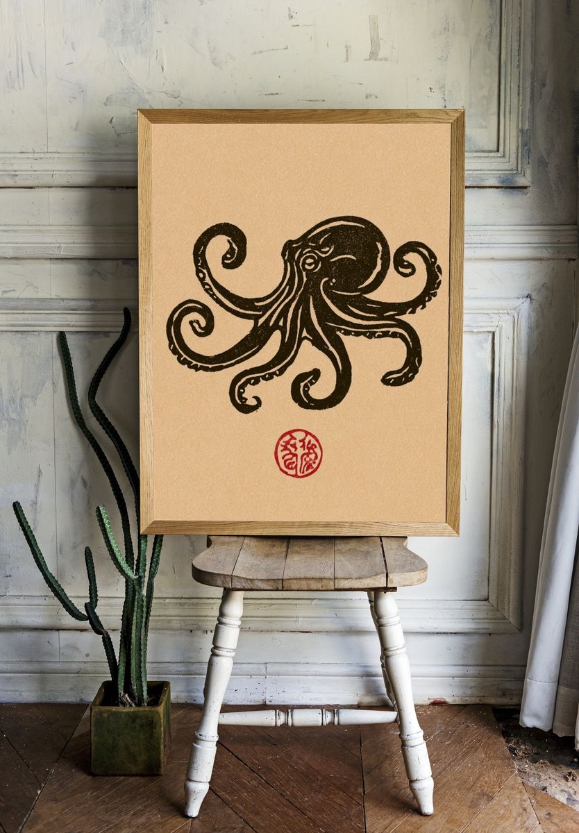 Octopus Ink Illustration Poster. room preview