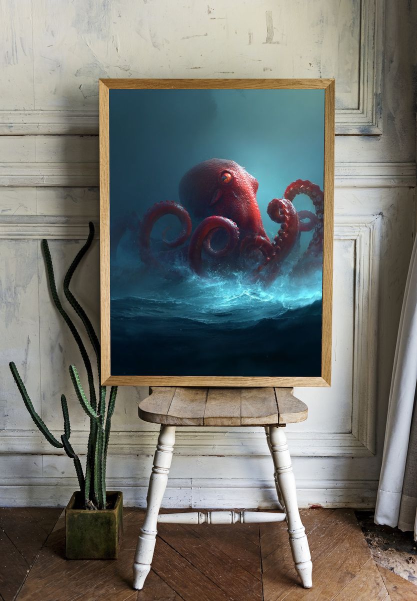 Majestic Octopus — Digital Art Print. — room view 1
