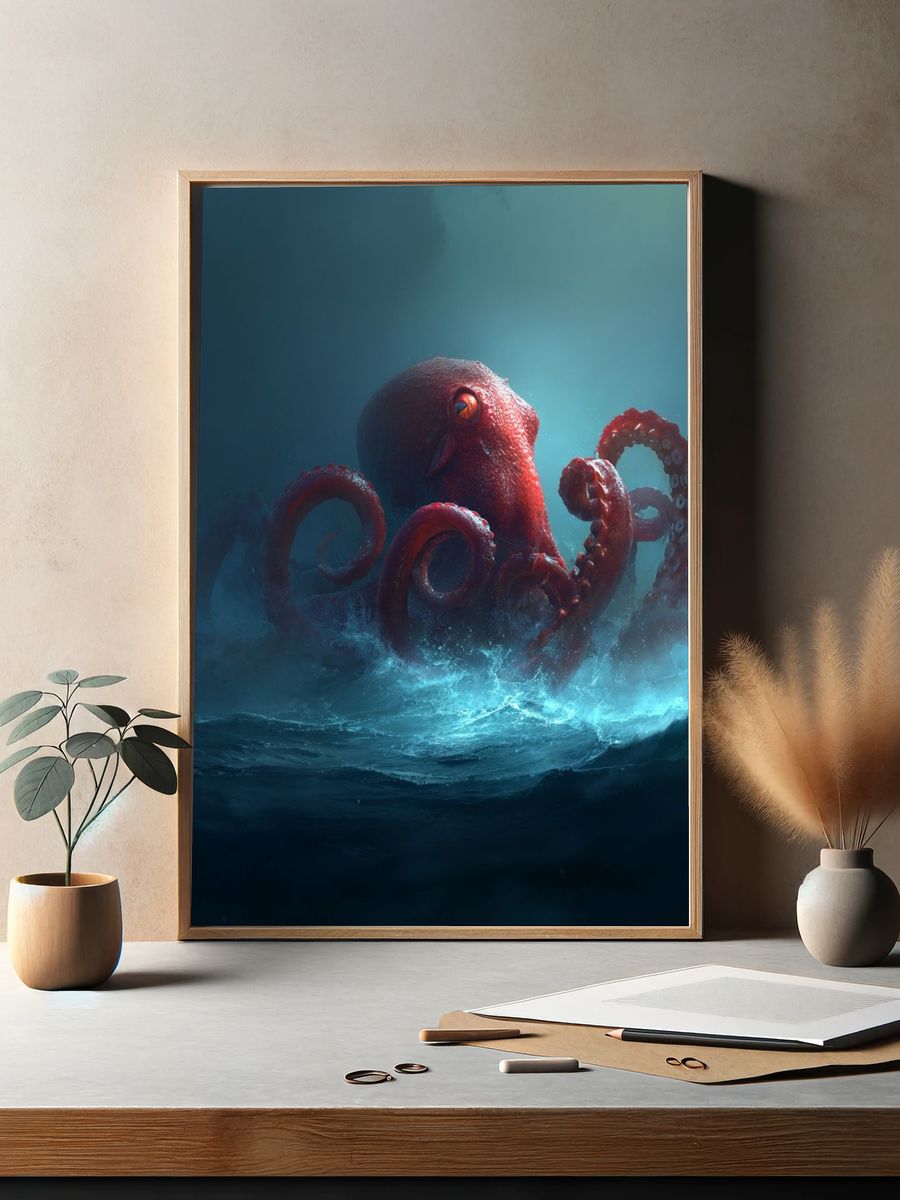 Majestic Octopus — Digital Art Print. — room view 2