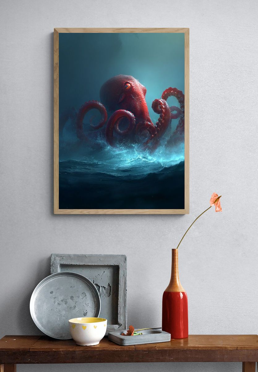 Majestic Octopus — Digital Art Print. — room view 3