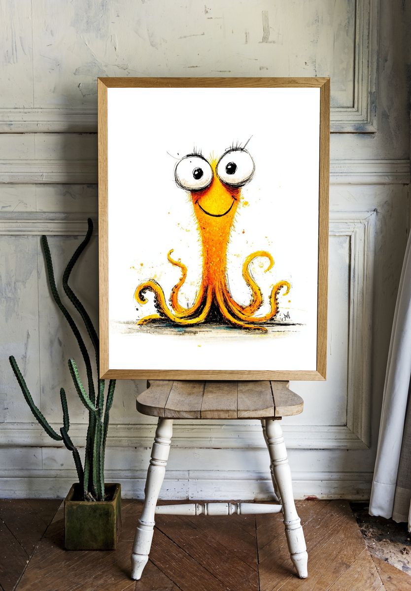 Happy Octopus — Cartoon Print. — room view 1