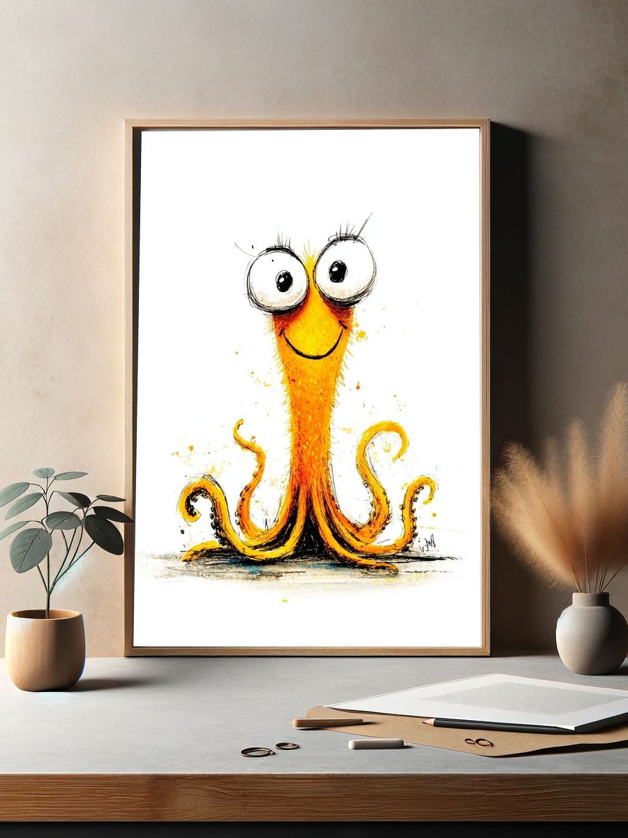 Happy Octopus — Cartoon Print. — room view 2