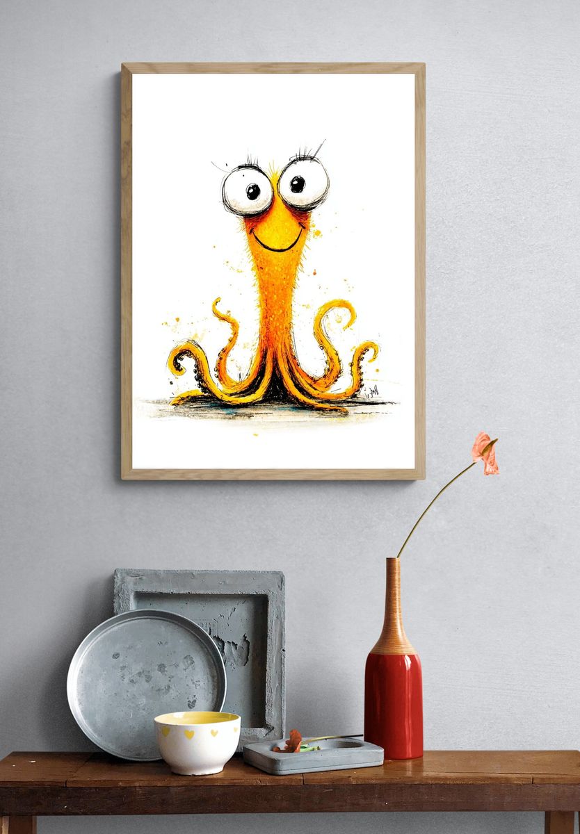 Happy Octopus — Cartoon Print. — room view 3