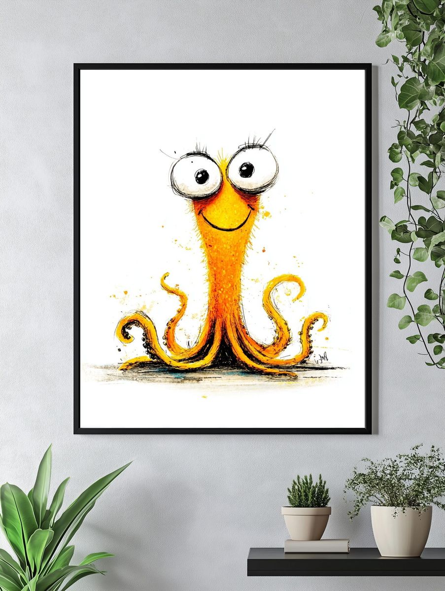 Happy Octopus — Cartoon Print. — room view 4