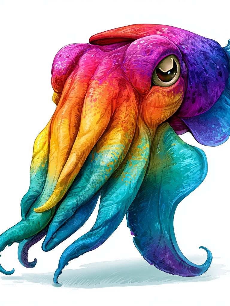 Rainbow Octopus Illustration Poster. poster detail
