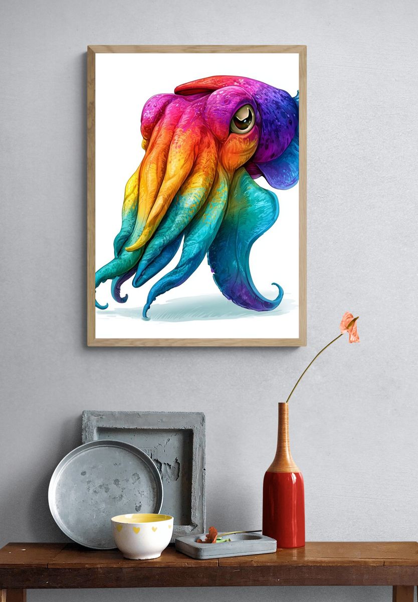 Rainbow Octopus Illustration Poster. — room view 3
