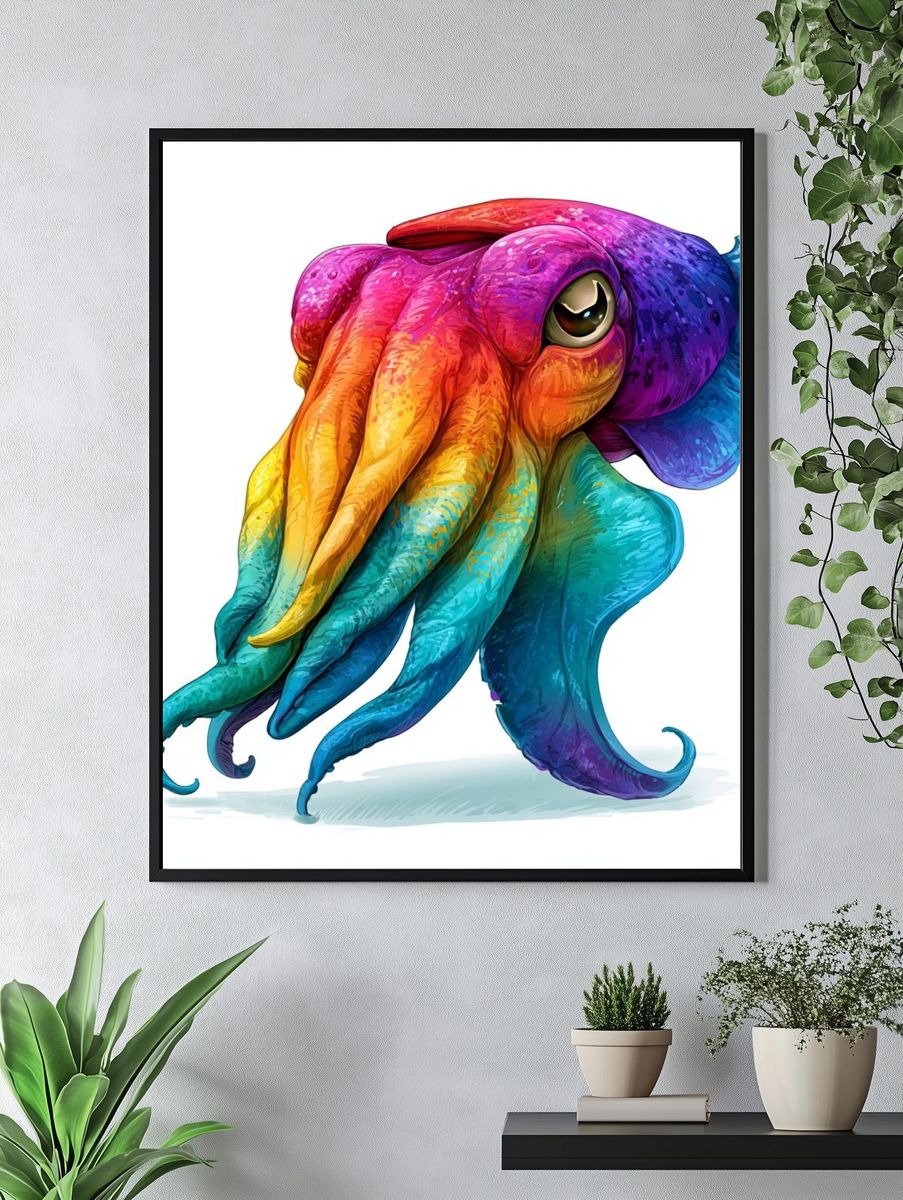 Rainbow Octopus Illustration Poster. — room view 4